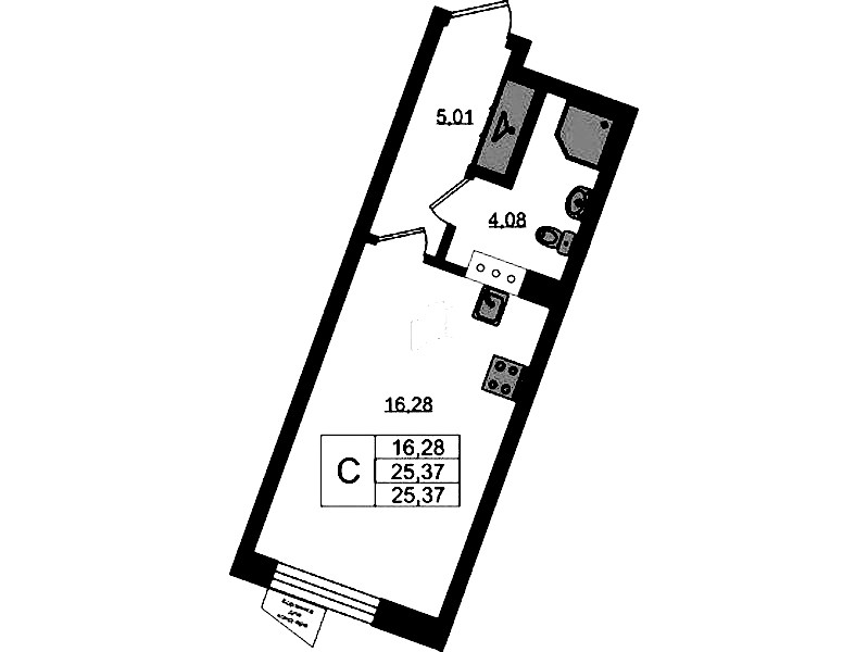 Квартира студия 25.37 м², 3/11 эт., ЖК «VEREN NORT Сертолово»